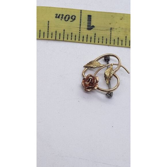 Vintage Krementz Rose Flower Brooch Gold Filled Heart Leaf Small USA Signed - Picture 7 of 7